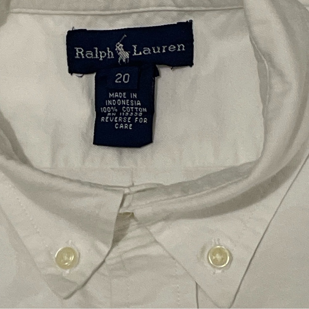 Polo Ralph Lauren Youth 20 Long Sleeve Button Down Shirt White Preppy Office - Picture 4 of 10